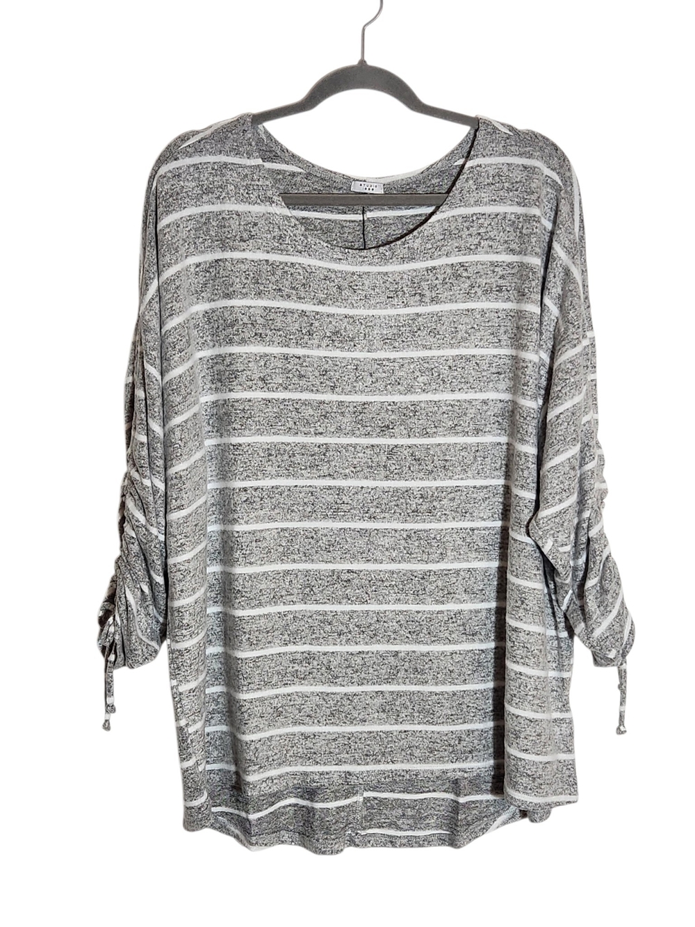 Studio 1886 Gray and White Stripe Soft Knit Top Size 1X